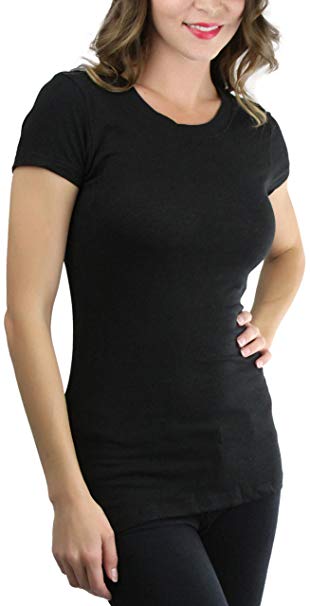 ToBeInStyle Women's Slim Fit Crew Neck Short Sleeve Longline Tee