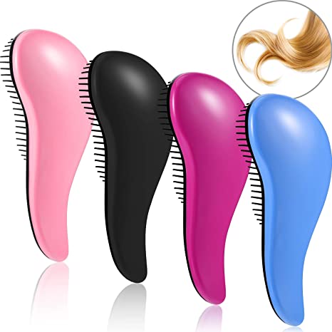 4 Pieces Detangler Hair Brush - Anti-knot Massage Comb, Detangling Brush, Anti-knot Massage Comb, Pain-Free Hair Brush Straightener, Beauty Tools, Hair Brush Set (Black, Pink, Light Blue, Purple)