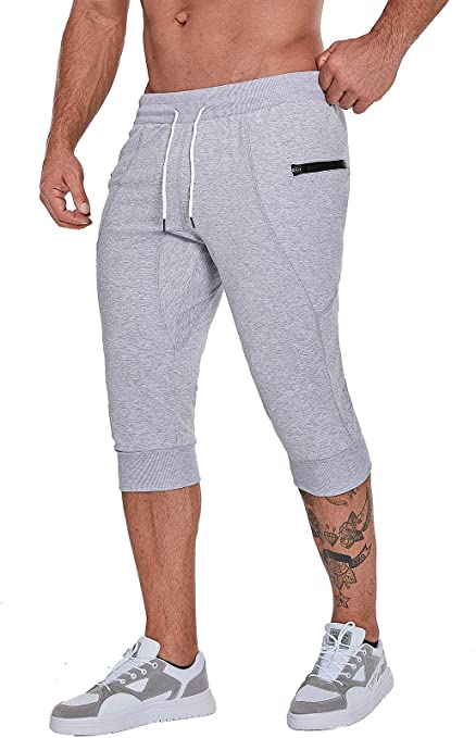 CARWORNIC Men's 3/4 Joggers Workout Pants Slim Fit Running Gym Shorts Athletic Training Capri Pants with Pockets