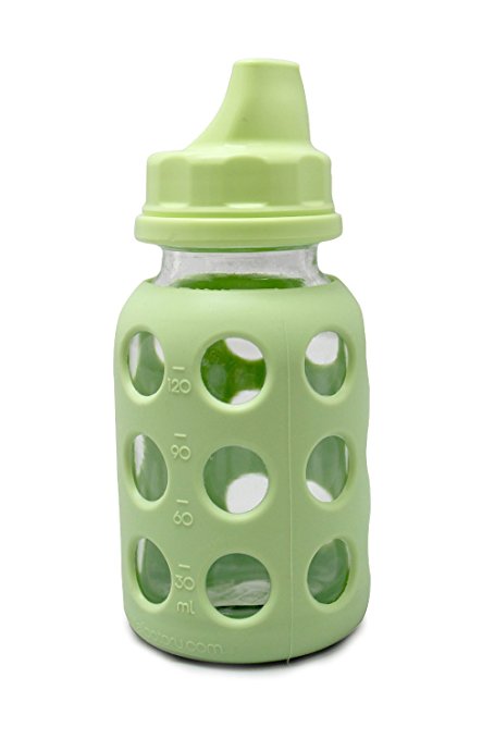 Lifefactory Glass Baby Bottle with Silicone Sleeve, Spring Green, with Sippy Cap 2 in 1, 4 Ounce (Discontinued By Manufacturer)