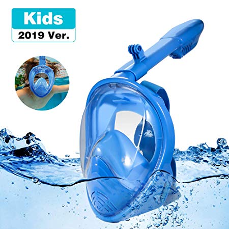 RayCue Snorkel Mask 180° Panoramic View Easy Breathing Full Face Snorkeling for Kids Anti-Fog Anti-Leak Safety Diving Mask with Detachable Action Camera Mount (XS)