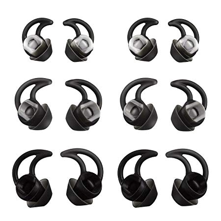 TEEMADE 12 Pieces for Bose Earbuds Replacement Tips Silicone Covers for Bose QC30 QuietControl 30 QC20 SIE2 IE3 Soundsport Wireless Earphones (Black)