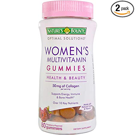 Nature's Bounty Optimal Solutions Women's Multivitamin Gummies 80 Count (Pack of 2) 50 mg of Collagen