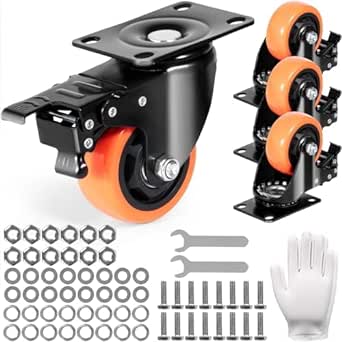 VEVOR Caster Wheels, 3-inch Swivel Plate Casters, Set of 4, with Security A/B Locking No Noise PVC Wheels, Heavy Duty 1000 lbs Load Capacity, Non-Marking Wheels for Cart Furniture Workbench