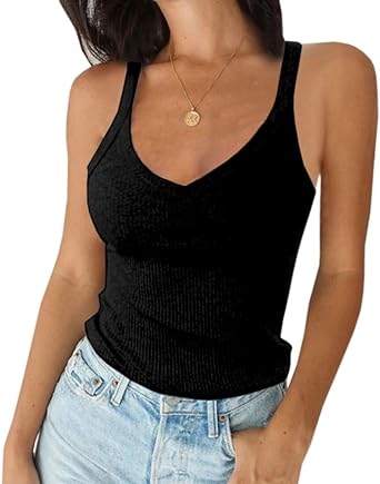 Ivay Women's Summer Tank Top Sexy Scoop Neck Sleeveless Cotton Ribbed Camisole Shirts Basic Casual Workout Tees
