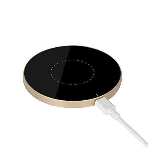 Leesentec Wireless Charging Pad Ultrathin Qi Wireless Charger for Samsung S6 / S6 Edge/ Note 5, Nexus 4 / 5 / 6 / 7 (2013) and All Qi-Enabled Devices (Black and Gold)
