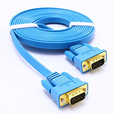 DTECH Ultra Slim Flat Computer Monitor VGA Cable 15 Feet in Blue 5m