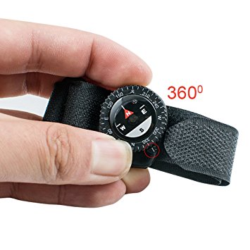 Pevor Man's Black Nylon Band Compass With Velcro Closure Wrist Compass For Outdoor Activities