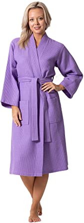 Premium Turkish Cotton Waffle Weave Lightweight Kimono Spa Bathrobe for Women