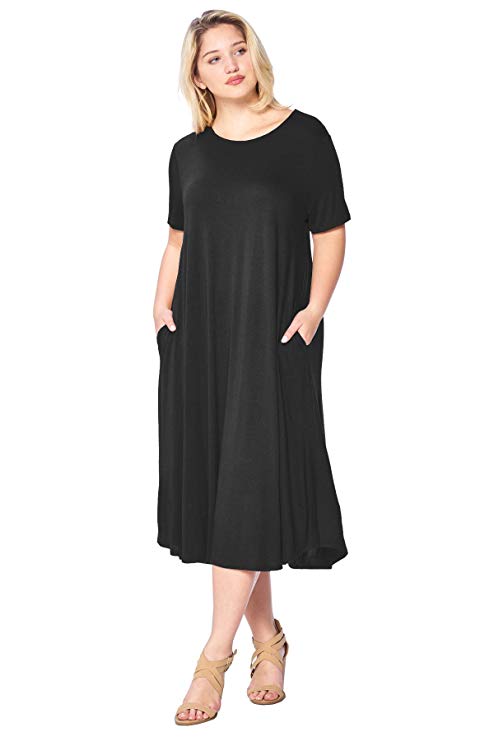 Modern Kiwi Women's Plus Size Short Sleeve Flowy A-Line Pocket Midi Maxi Dress (1X-4X)