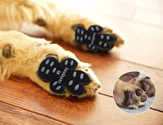 LOOBANI 48 Pieces Dog Paw Protector Pads to Keeps Dogs from Slipping On Floors, Disposable Self Adhesive Shoes Booties Socks Replacement, 12 Sets for 4 Paws (M-1.50"x1.65", 11-20 lbs)
