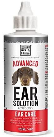 RELIQ Ear Solution Natural bentonite Clay Ear Cleaner for Dogs and Cats Ears. Eliminate Yeast Odor and sooth otic Infection. Non-Medicated Solution for pet Ear wash.