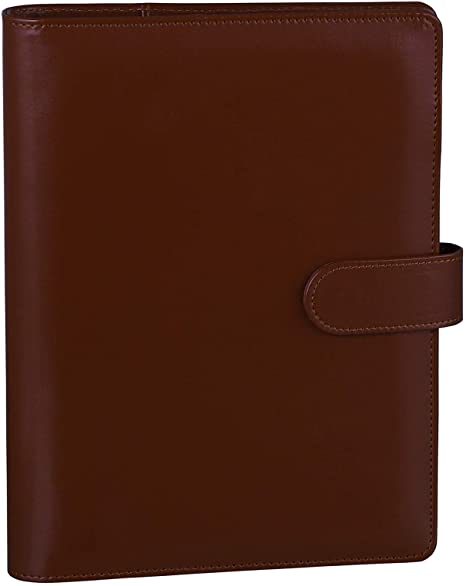 Antner A5 Binder PU Leather 6-Ring Notebook Binder Cover for A5 Filler Paper, Refillable A5 Personal Planner Binder with Magnetic Buckle Closure, Brown