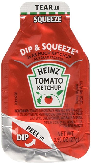 Heinz Tomato Ketchup, 0.95-Ounce Single Serve Packages (Pack of 100) --- 3x More Ketchup Than The Standard .32oz Packets