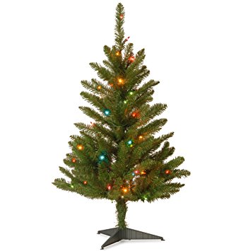 National Tree KW7-313-30 Kingswood Fir Wrapped Pencil Tree with 50 Multi Lights, 3-Feet