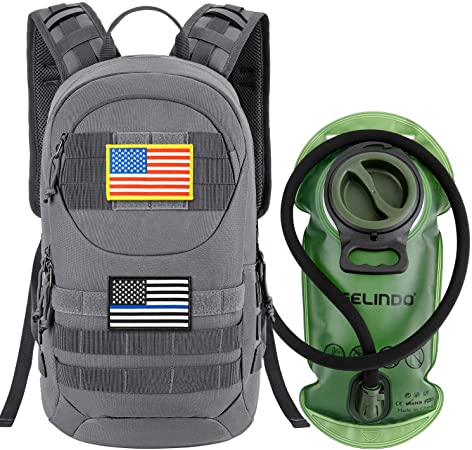 Gelindo Tactical Hydration Backpack, Military Lightweight Backpacks MOLLE Pack 900D with 2L Hydration Bladder, Small Tactical Assault Pack for Hiking Biking Running Climbing Outdoor Travel