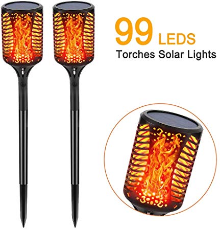 Solar Lights 99 LED Waterproof Flickering Flames Torches Outdoor Solar Lights Spotlights Landscape Decoration Lighting Dusk to Dawn Auto On/Off Security Tiki Torch Light for Yard Pathway Patio 2 Pack