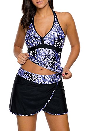 Dokotoo Womens Print Tankini Tops Two Piece Swimsuit With Skirted Bottom