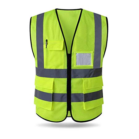 HYCOPROT Reflective Safety Vest, High Visibility Mesh Breathable Workwear with Pockets and Zipper, Meets ANSI/ISEA Standards (XL, Yellow)