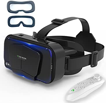 VR Headset Virtual Reality VR 3D Glasses VR Set 3D Virtual Reality Goggles,Adjustable VR Glasses Support 7.2 Inches [with Controller Two blindfolds]