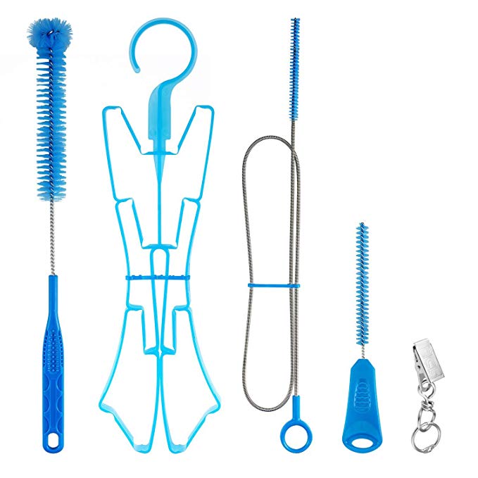 SKL Hydration Bladder Cleaning Kit for Water Reservoir, 5 in 1 Cleaner Set Flexible Long Brush Small Brush Big Brush for Bladder Collapsible Hanger for Bladder Drying