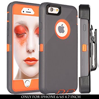 iPhone 6 Case, Fogeek Heavy Duty PC   TPU Combo Protective Defender Case for iPhone 6/6S w/ 360 Degree Rotary Belt Clip & Kickstand(Dark Grey and Orange)