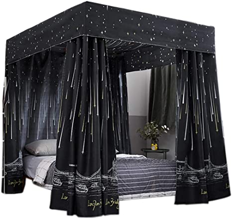 Obokidly Princess 4 Corner Post Bed Curtain Canopy;Windproof Lightproof Bed Canopy Mosquito Net Bedroom Decoration for Adults Girls Bed Canopies Child Gift (Black, Queen)