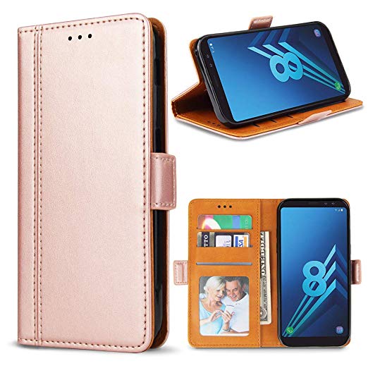 Samsung Galaxy A8 2018 Case, Bozon Wallet Case for Galaxy A8 2018 Flip Folio Leather Cover with Stand/Card Slots and Magnetic Closure (Rose Gold)