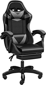 YSSOA Gaming Office High Back Computer Ergonomic Adjustable Swivel Chair with Headrest and Lumbar Support, Black Grey