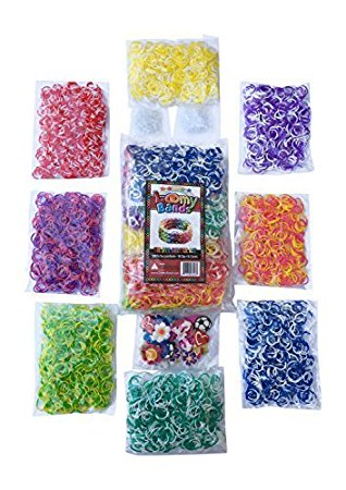 3200 Tie Dye Rainbow Colored Loom Band Refill Kit - 8 Brilliant Tie Dye Colored Rubber Bands Conveniently Separated - 400 of Each Mixed Color - 100  Clips and 50  Charms