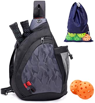 ZOEA Pickleball Bag, Sport Pickleball Sling Bag for Women Man, Adjustable Pickleball Bag with Water Bottle Holder, Fits 2 Paddles and All Your Other Gear