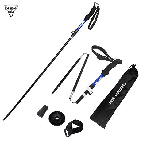 Forbidden Road Folding Collapsible Trekking Pole Walking Hiking Stick Pole Aluminum Adjustable 39” - 53”Foldable Size 16.5” 0.68lbs Ultralight Anti Shock Anti Slid EVA Handle - 1 PCS