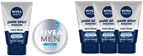 Nivea Dark Spot Reduction Face Wash, 100ml (Pack of 3) & NIVEA MEN Face Wash, Dark Spot Reduction,100 g and NIVEA MEN Fresh Face Moisturizer Gel, 75 ml