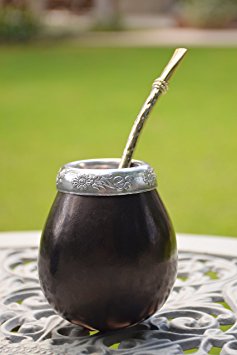 Handmade Mate Gourd Set Including Straw (Bombilla) (BLACK)
