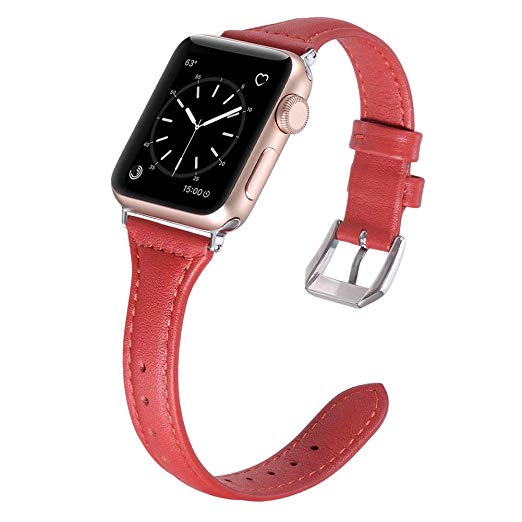 Karei Leather Bands Compatible Apple Watch Band 38mm 40mm 42mm 44mm, Retro Top Grain Genuine Leather Replacement Strap Stainless Steel Clasp iWatch Series 4 3 2 1, Sport, Edition