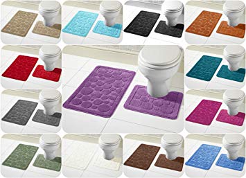 Voice7 Luxury 2 piece CALI Circles BATH & PEDESTAL MAT SET ~ Non-Slip Rubber backing & Comfortable ~ Choose from 15 Stunning COLORS - Teal - UK SIZE