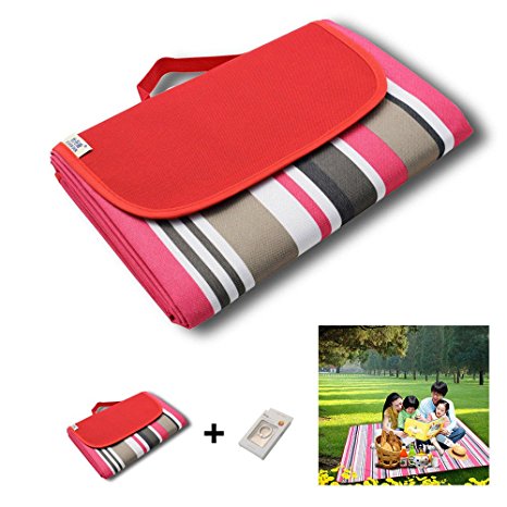 Outdoors Picnic Blanket Waterproof and Sandproof Camping Environmentally friendly and easy to clean (Red stripe) 78.7x57inches