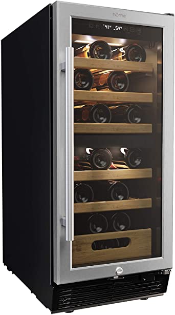 hOmeLabs 25 Bottles High-End Wine Cooler - Standalone Dual-Zone Mini Fridge and Chiller for Wines with Temperature Control Panel, Stainless Steel Reversible Door Swing and Removable Wood Shelves