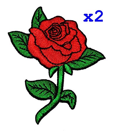 Pack of 2 Red Rose DIY Applique Embroidered Sew Iron on Patch RO-05