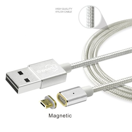 SweetLF Magnetic USB Cable High Speed Sync and Quick Charging Core with LED Status Display Support One - Handed Operation Inside the Car for Micro USB DevicesSilver