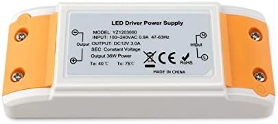 iCreatin LED Transformer Power Supply 3A 12V DC36W,Constant Voltage for LED Strip Lights and G4, MR11, MR16 LED Light Bulbs (12V3A)