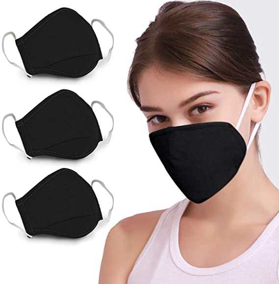 DDY (Ship from USA) 3PCS Cotton Reusable Anti Dust Face Mouth for Cycling Camping Travel (Black)