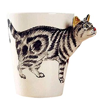 MATE Novelty 3D Hand-painted Animal Ceramic Coffee Mug Ceramic Cup for Coffee,Milk,Tea 13oz Tabby cat