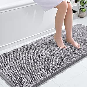 OLANLY Bathroom Rugs 59x24, Extra Soft Absorbent Chenille Bath Rugs, Non-Slip, Dry Quickly, Machine Washable, Bath Mats for Bathroom Floor, Tub and Shower, Grey