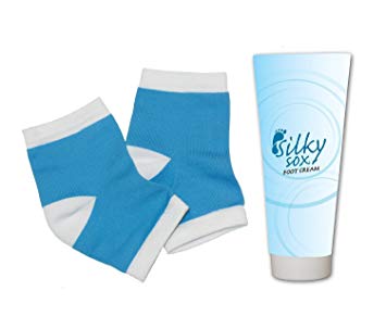 Remedy Health Silky Sox, Night-Time Foot Repair Moisture Cream and Gel-Lined Healing Socks/Foot Sleeves for Calluses, Cracked Heels and Damaged Skin, Blue
