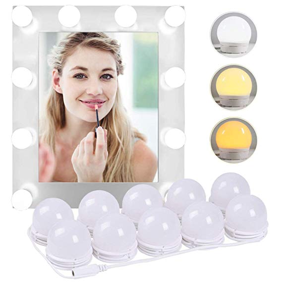 Lambony Hollywood Style LED Vanity Mirror Lights Kit with 10 Dimmable Light Bulbs For Makeup Dressing Table, 3 Colors and 5 Level Adjustable Light, USB Power