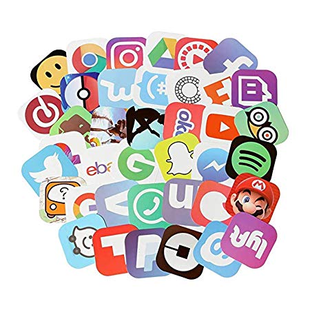 50 App Stickers, Social Media Stickers for Laptop and Anywhere, Vinyl Decals, UV Protected & Waterproof