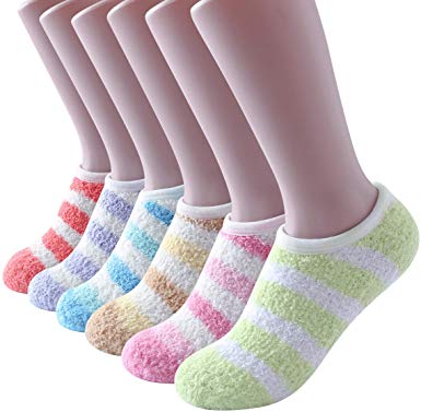 SKOLA 4/6 Cozy Winter Fuzzy Women Socks,Grip Slippers,Fluffy House Non Skid