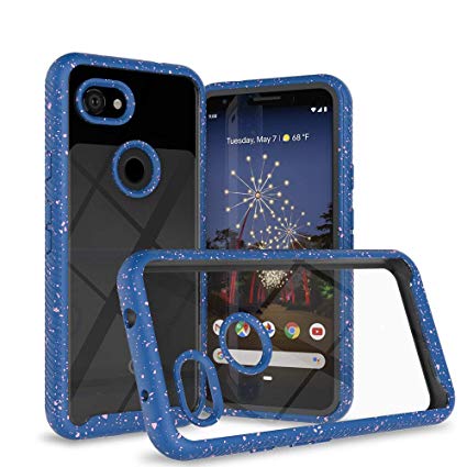 Jeylly Google Pixel 3a Case (Not Fit 3a XL), Google Pixel 3a Rugged Clear Hard Case, Heavy Duty Full Protection Built-in Screen Protector Crystal Clear Shockproof Bumper Cover for Pixel 3a (Blue)