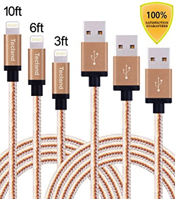 Tecland 3Pack 3FT 6FT 10FT Lightning Cable Nylon Braided Lightning to USB Charging Cord Charger for iPhone 6s,6, 6plus,6s plus, iPhone 5s 5 5c SE, iPad & iPod (brown & silver)